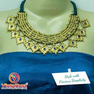 Vintage Tribal Choker Necklace: Afghani Boho Jewelry with Glass Stones